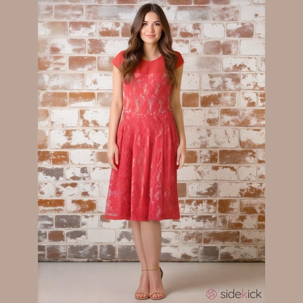 Danny and Nicole Women's 14 Dress Knee Length Coral Cap Sleeves Lined Church GUC